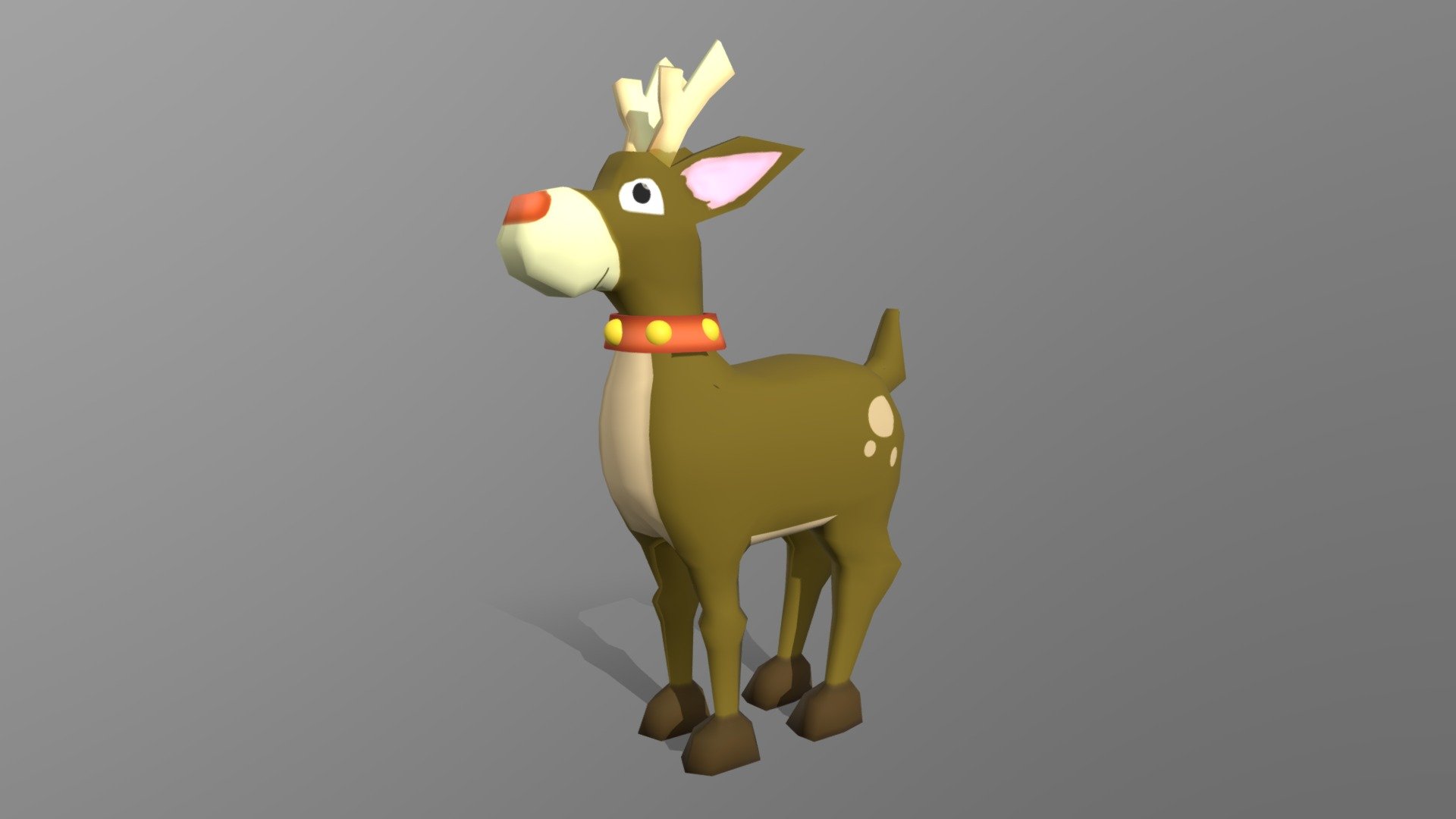 This is a Rudolph 3D model. It is in low poly model. It is made in Autodesk Maya 2018 and texturized with uvs, iluminated and rendered in Arnold 2018. Texture its hand painted in Photoshop. This model can be used for any type of work as: low poly or high poly project, videogame, render, video, animation, film…This is perfect to use it as decoration in a Christmas Scene or for a CHristmas postcard image with other christmas decoration that you could see in my profile too… Also you can use it to 3D printing.

This contains a .fbx file and all the textures.

I hope you like it, if you have any doubt or any question about it contact me without any problem! I will help you as soon as possible, if you like it I will aprecciate if you could give your personal review! Thanks!