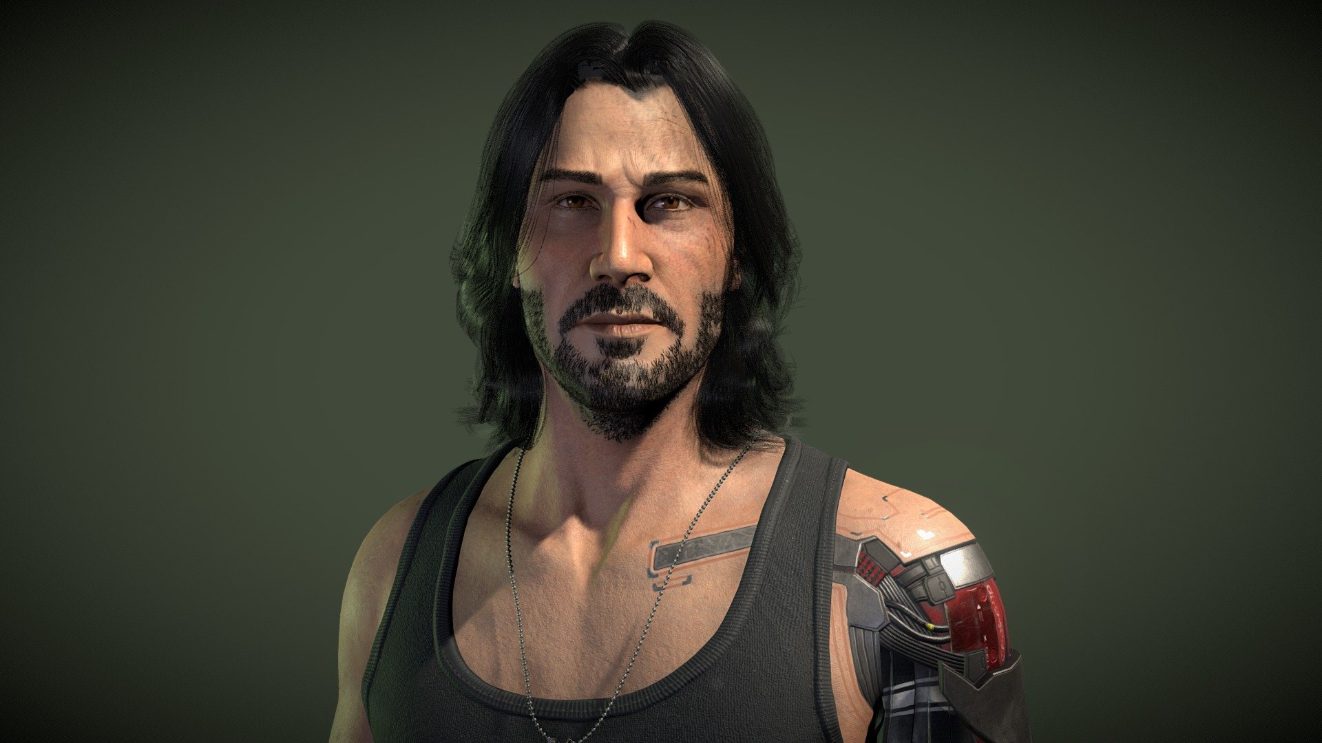 Realtime fanart of Johnny Silverhand (Keanu Reeves) from Cyberpunk 2077!

UE4 renders and technical breakdown on ArtStation  ↓ 




The goal of this project was to recreate Johnny, matching the art style of the original game and capturing the likeness of Keanu.
My inspiration behind making this project was being a big fan of Johnny (and also of Keanu) and wanting to make a character that would really push my abilities in the creation of skin, hair, clothing and hard surface.
Made as part of my final major project for my degree in computer games art.

Software used: Zbrush, Maya, Substance Painter