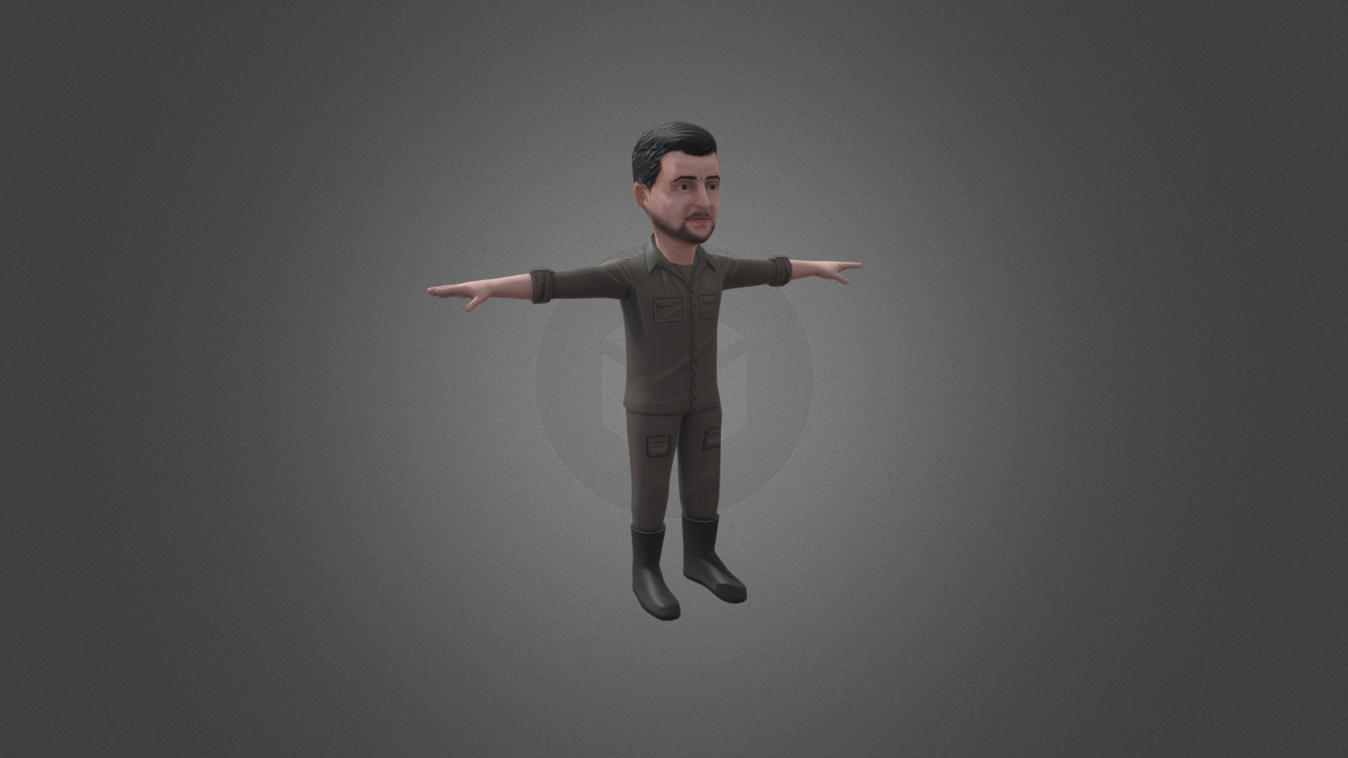 Low poly 3D caricature of Zelensky Vladimir. Rig in T-pose is humanoid mecanim ready. Rig contains additional skinned bones that can be used for facial animations.

Textures are RGB 4K in png format. Can be reduced to 1K without significant decrease to quality. Color map and normal map are included. This model can be used in your projects for commercial purpose.

Number of textures - 2

Texture dimensions - 512*512 px

Number of meshes/prefabs - 1

Types of materials and texture maps (e.g., PBR)  - RGB