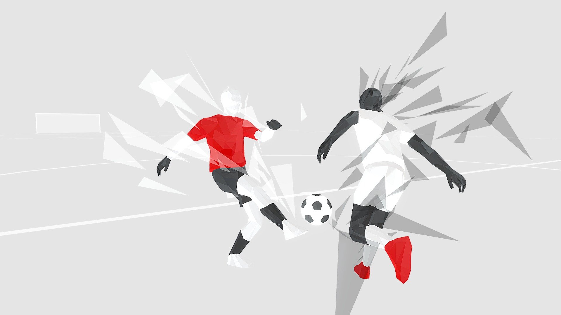 FOOTBALL ENERGY
How to portray football energy? Quickly, without further ado.
Eternal confrontation. Inspirational and exciting. Expressive abstraction. 
Two footballers frozen in the moment of the fight. Who do you think will prevail?