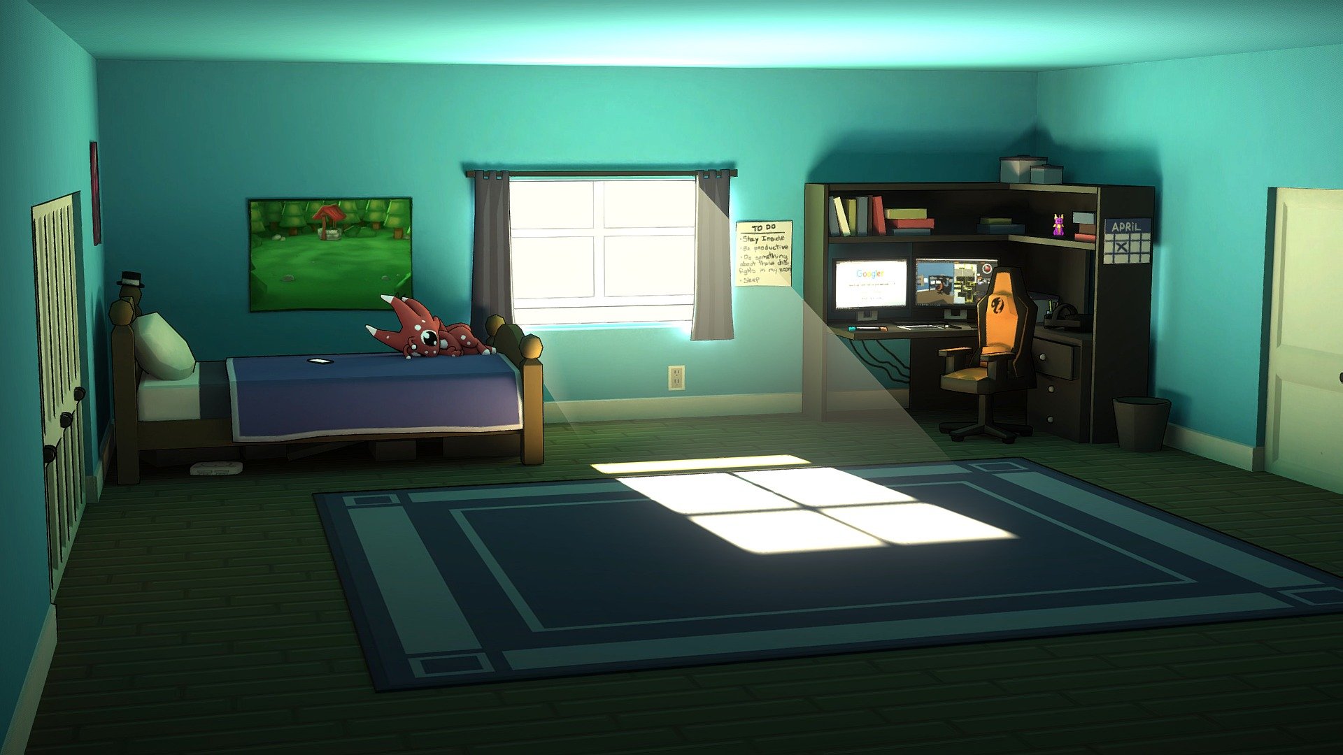 This mini environment was made for the minigame which was part of the RPG Battle YCH # 3! 
You can check out the minigame here: https://albazcythe.com/rpgbattle3 

This was also an experiment to try and bake the output of shaders(including lightmaps and filters and other stuff) in Unity into usable textures outside Unity. And it worked after a lot of fiddling around!