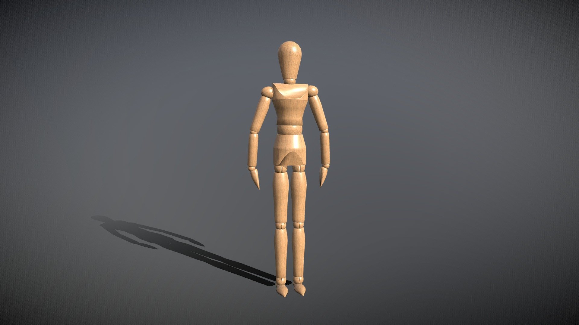 A Wooden artist Mannequin that I have created to test rigging and the different poses that can be achieved with a rigged model.