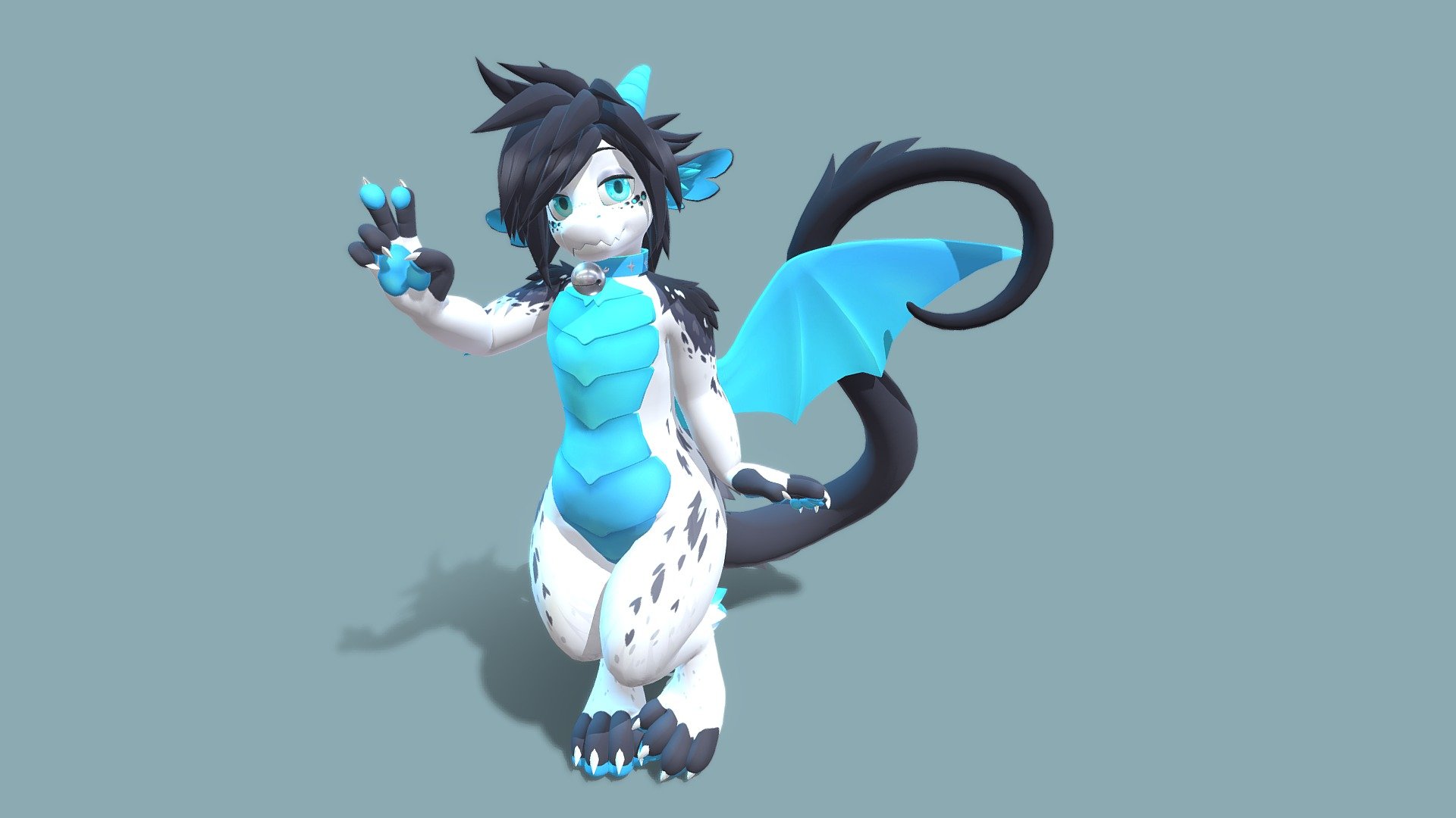 A VR avatar made for Kynis! Includes an outfit, a collar and glasses as well as face and body emotes :) I love that long long tail :D

Mesh made in Blender, textured in SAI2

This was made as a custom commission and is not downloadable publicly. Thank you!! For custom commission status, check out my telegram channel t.me/Meelo3D