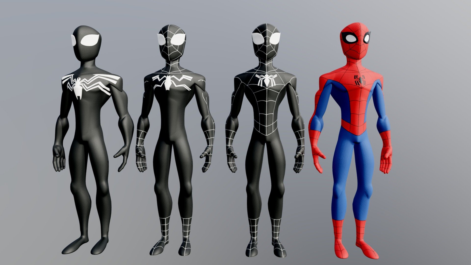 Quick disclaimer: You should know the basics of blender cuz the blender file in the zip has the better and low poly version of model and different shader versions while fbx obj models are kinda wonky and couldn't have textures of Pete applied..
* This model is not rigged completely..
* Good geometry.
* around 21K vertices,..
* A pete model also inculded in the zip (couldnt get the clothes well enough)
* Also added toon shaded versions of the suits.
* Put pure love for the character into making this.
So Finally after 2 years of learning blender to make this model, here we have it.
i really wanted to give justice to an accurate 3d imagination of this character after a rewatch of the show. I have modelled and textured the character but I am not good at rigging.(I have added a basic rig though) I really hope you guys will be able to rig this and make sick-ass animations. I really hope you like it.
