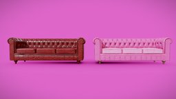 chesterfield Sofa red & pink - Barbie sofa, red, armchair, pink, desing, forniture, pinky, highquality, pbr-texturing, 3dmodel, interior, gameready, chesterfield-sofa, noai, barbie2023, barbiemovie, barbiecore