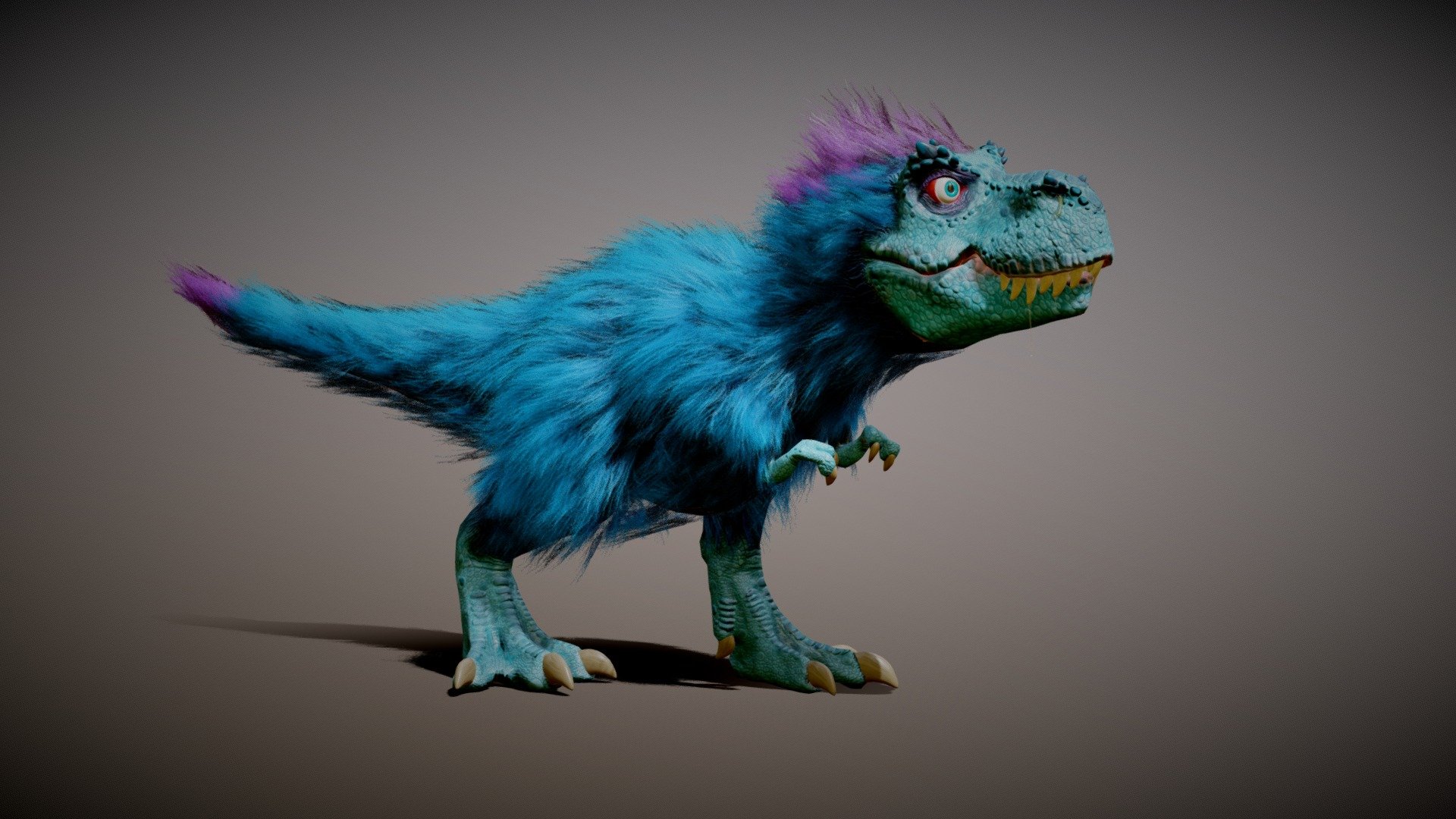 This 3D model of a cartoon-style Tyrannosaurus is a fun and playful interpretation of the prehistoric giant. With exaggerated features and bright colors, this T-Rex is sure to capture the attention of any viewer. The model features a highly detailed and textured body, with individual scales and bumps that add to its realistic appearance. The cartoon-style of the model is emphasized through the large, expressive eyes and the prominent, toothy grin. The model is fully rigged and ready for animation, allowing for endless possibilities for creative projects. This T-Rex is perfect for use in children's media, educational materials, and games, or as a fun addition to any 3D model collection.

Createde in Zbrush core, Blender and Substance Painter

Original blender file in the Zip folder uploaded!

Textures 4096x4096:* - body: albedo, roughness, Ambient occlusion, normal - claws, eyes and teeth: albedo, roughness, Ambient occlusion, normal, opacity - feathers: opacity, roughness, Ambient Occlusion