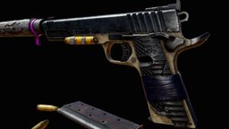 Post-apocalyptic pistol post-apocalyptic, remington, silencer, old, pistol, pointer, ranged-weapon, substancepainter, weapon, blender, laser