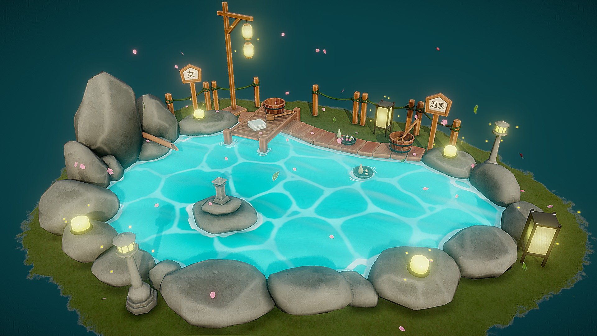 Low-poly Japanese Hot Spring (Onsen).

Modeled in Maya, UV mapped and textured.

Available Format: OBJ, FBX.

Thank you so much for your interest!