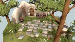 Ruins tree, scene, ruins, medieval, creepy, night, old, destroyed, skeletons, handpainted, game, blender, gameart, hand-painted, stylized, war