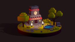 Low Poly Aztec Jungle House Illustration tree, scene, landscape, toon, toy, island, aztec, uvw, illustration, blenderart, cartoon, asset, game, art, texture, lowpoly, gameart, low, poly, stone, house, cinema4d, c4d, simple