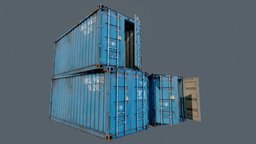 Enterable Shipping Container 03 - PBR red, action, prop, unreal, docks, rusty, shipping, loot, decor, metal, props, old, shipyard, enterable, lowpoly-3dsmax, lowpoly-gameasset-gameready, physically-based-rendering, unity, pbr, lowpoly, gameasset, decoration, blue, container, interior, industrial, gameready, environment, steel