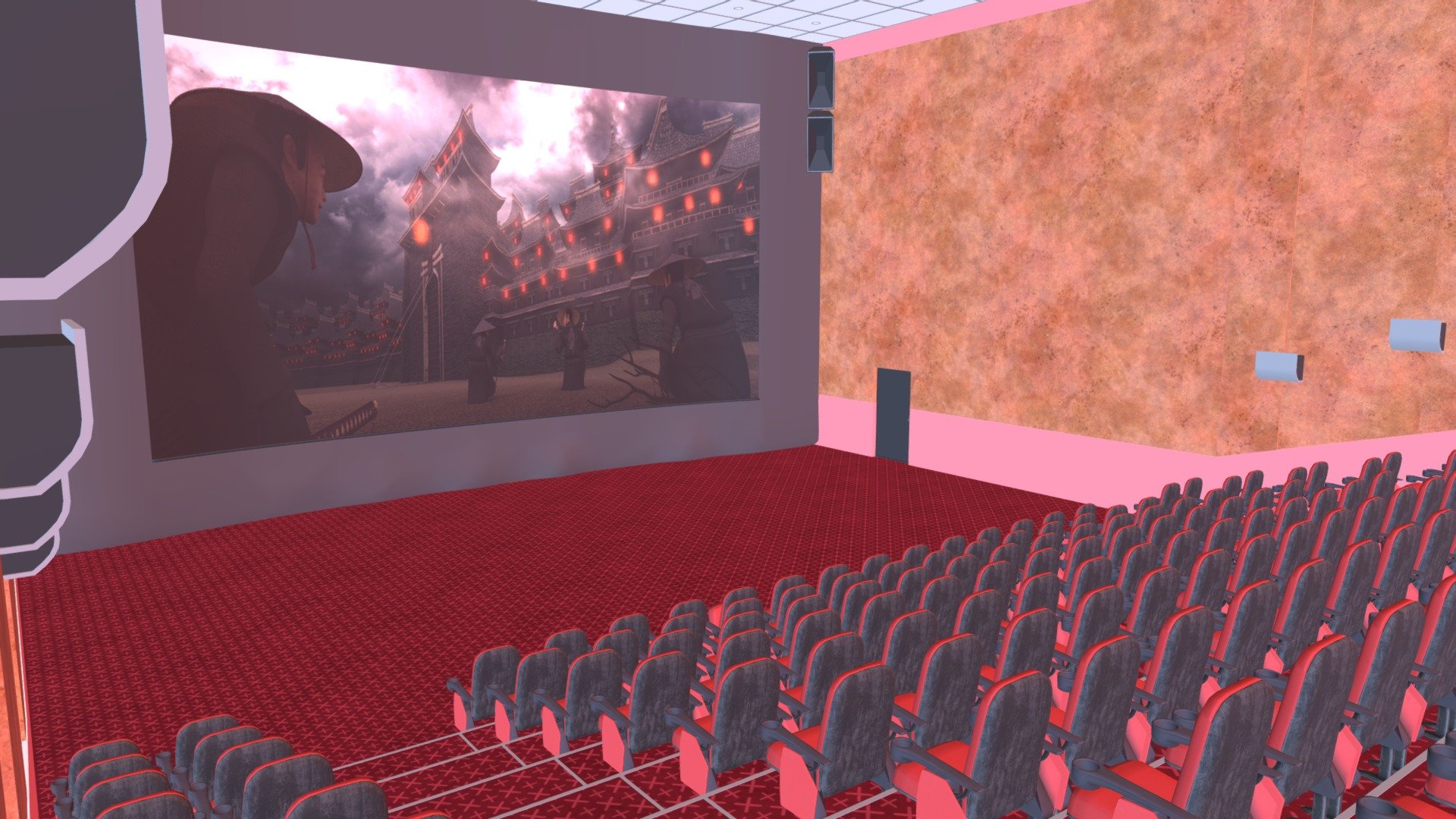 Cinema - interior for your presentation films and other project.You can play your movie for VR.
All materials PBR.

Pack includes:
- Cinema interior in two colors. And you can create other Interior coloring.
- Cinema chair. You can create any number of chair lines.
- Screen