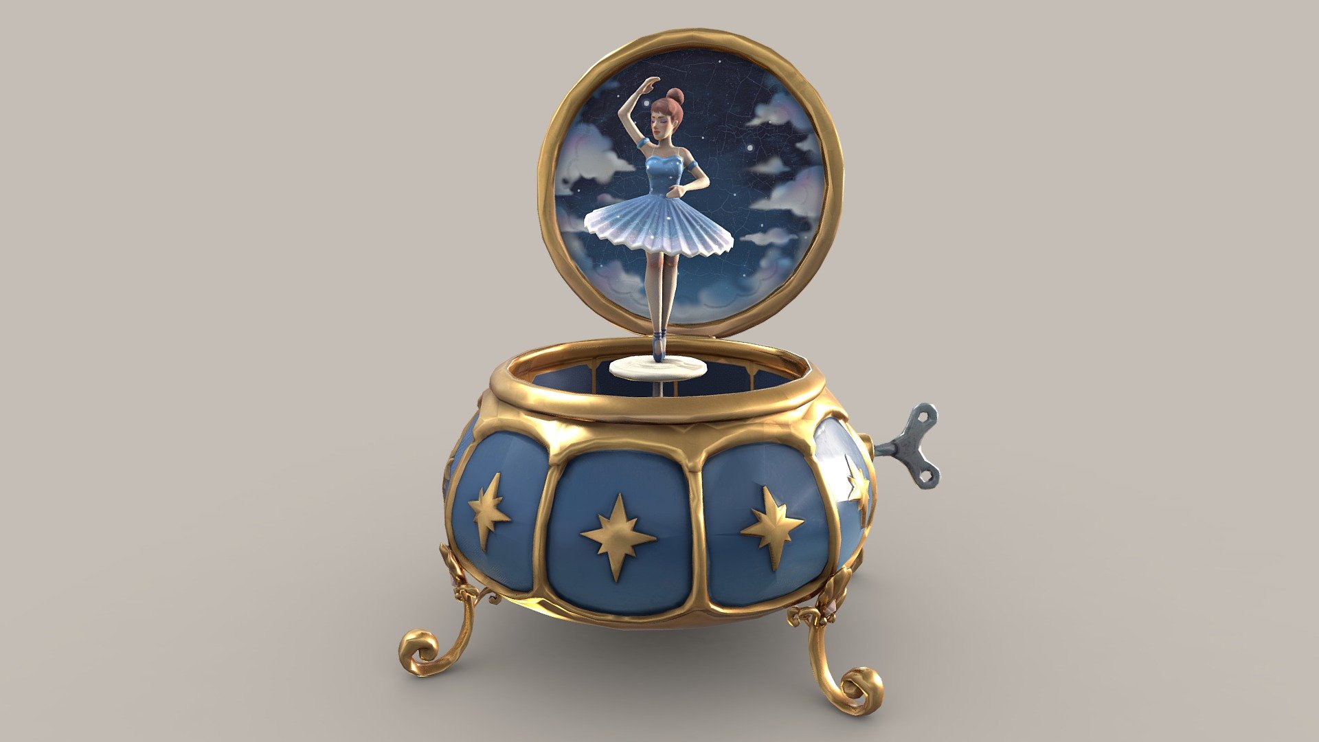 I modeled an ornate music box using ZBrush and textured it with Substance Painter. I took a lot of inspiration from this artwork by Nynne.