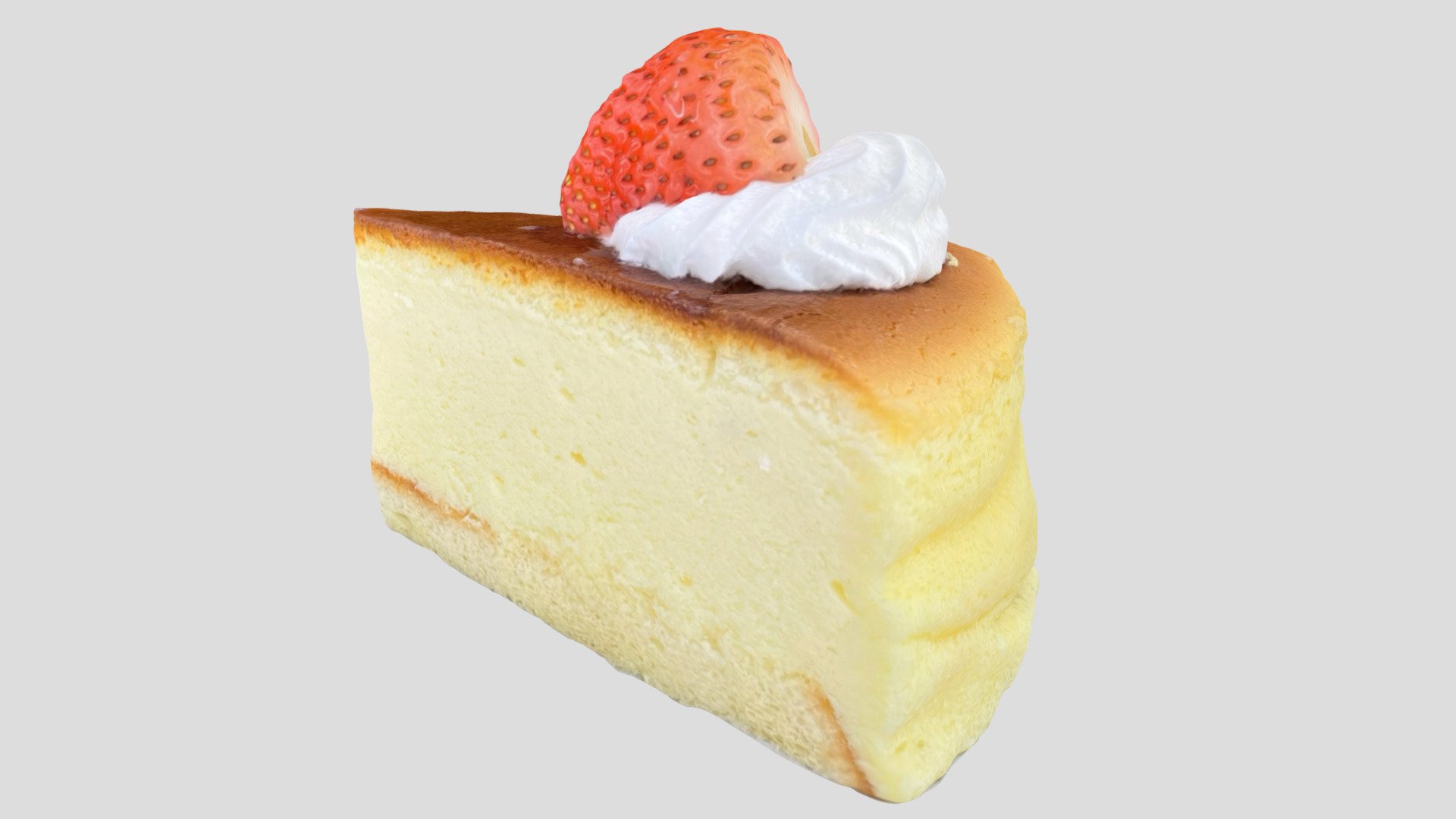 Strawberry cheesecake 3D model scanned using photogrammetry on an iphone. Suitable for environments, props, etc. Created with Polycam