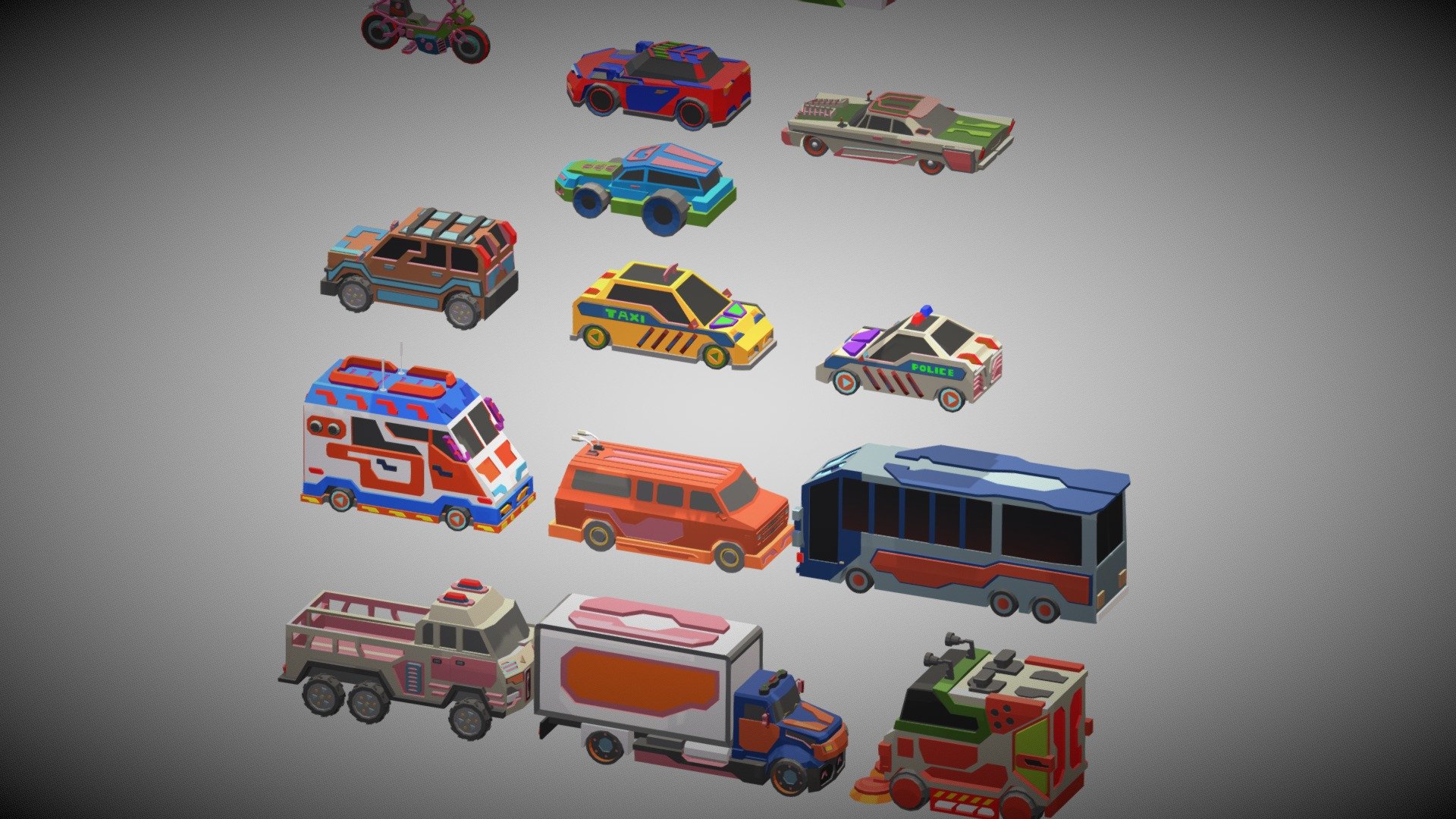 16 low poly scifi vehicles
1meterial texture 
creat in blender 3