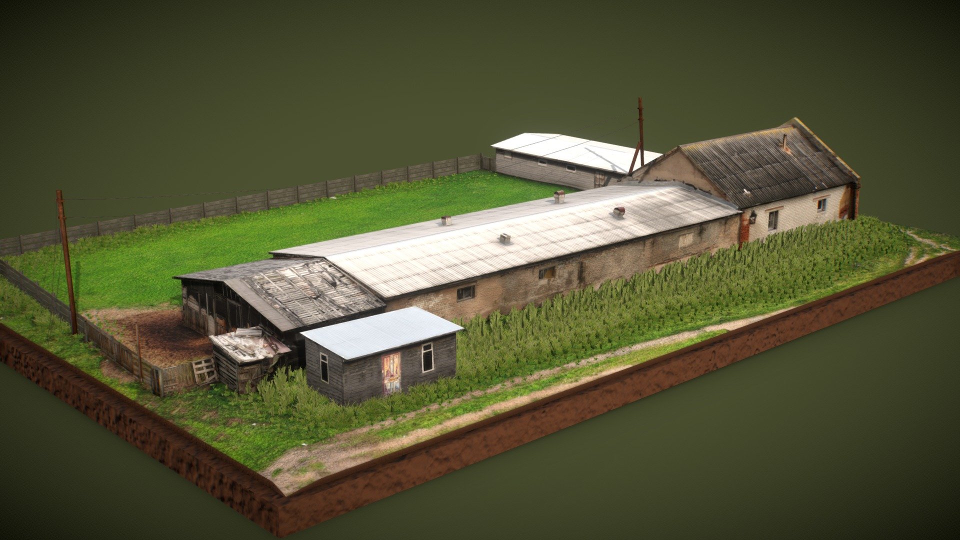 Old abandoned Soviet farm. 3d model is made using a photoscan.  Low poly game ready model with photoreal-pbr-textures.

You can buy or download my free models and support the author using the links:





https://boosty.to/fpsunreal




https://www.donationalerts.com/r/fpsunreal



More renders on https://www.artstation.com/artwork/9NOeYa