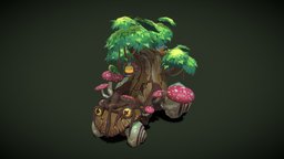 Nature/Tree kart - Stylized Model dae, tree, mushroom, bird, toad, kart, nature, daehowest, toadstool, oil-lamp, bonsai-tree, substancepainter, substance, game, blender, vehicle, gameasset, stylized, birdnest, snailshell, noai