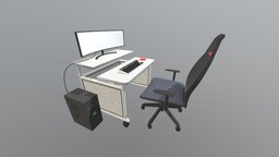 PC Setup with Gaming Chair mouse, gaming, pc, desk, case, monitor, setup, wide, cable, game, chair, screen, keyboard
