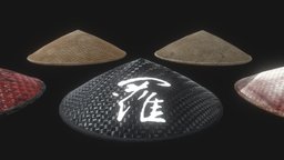 PBR Rattan Hats hat, armor, armour, ancient, japan, warrior, demon, soldier, medieval, samurai, asia, asian, scary, enemy, mask, dynasty, oni, headwear, bushi, musha, pbr, fantasy, royal, evil, japanese