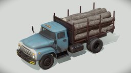 Logging Truck tree, truck, log, soviet, 4x4, timber, russian, zil, 4k, 130, cargo, old, 131, lumber, lumberjack, lory, logging, off-road, game, pbr, wood, interior, industrial, noai
