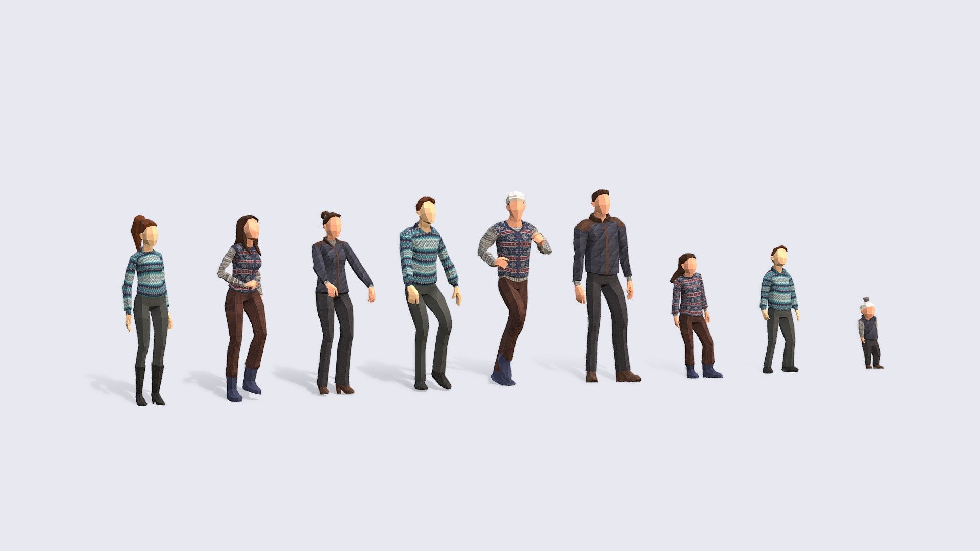 AUTUMN LOWPOLY PEOPLE
A super versatile pack of Low Poly People where all models can walk, chat and interact. Plus all models can use the same or vary the 6 different textures.

INCLUDES:




Independent Rest Pose fin FBX, perfect for Animating with mixamo or your chosen platform

Independent Animated FBX file that includes all 9 looping animations -100 frames

Full Pack Blender Native file with all characters together.

Textures created for the pack.


Give some unique style to your crowds with our collection of low poly people.
*3RD GENERATION of Animated Low-Poly People and it will be included in The Compilation