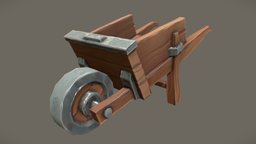 Wheelbarrow Wooden Stylized wooden, transport, cart, wheelbarrow, farming, readyforgame, substancepainter, texturing, blender, lowpoly, stylized