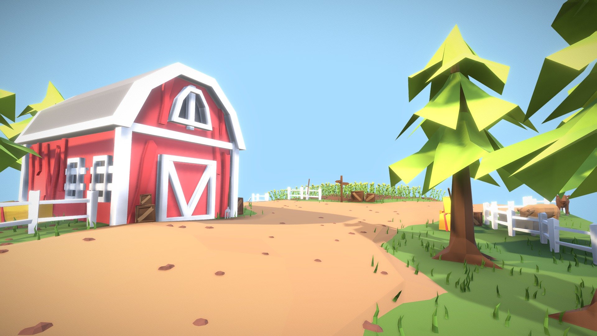 A project for University, to make a low poly style scene only using materials, no textures within 2 weeks. My idea was part of a farm being abducted or pulled out of the ground