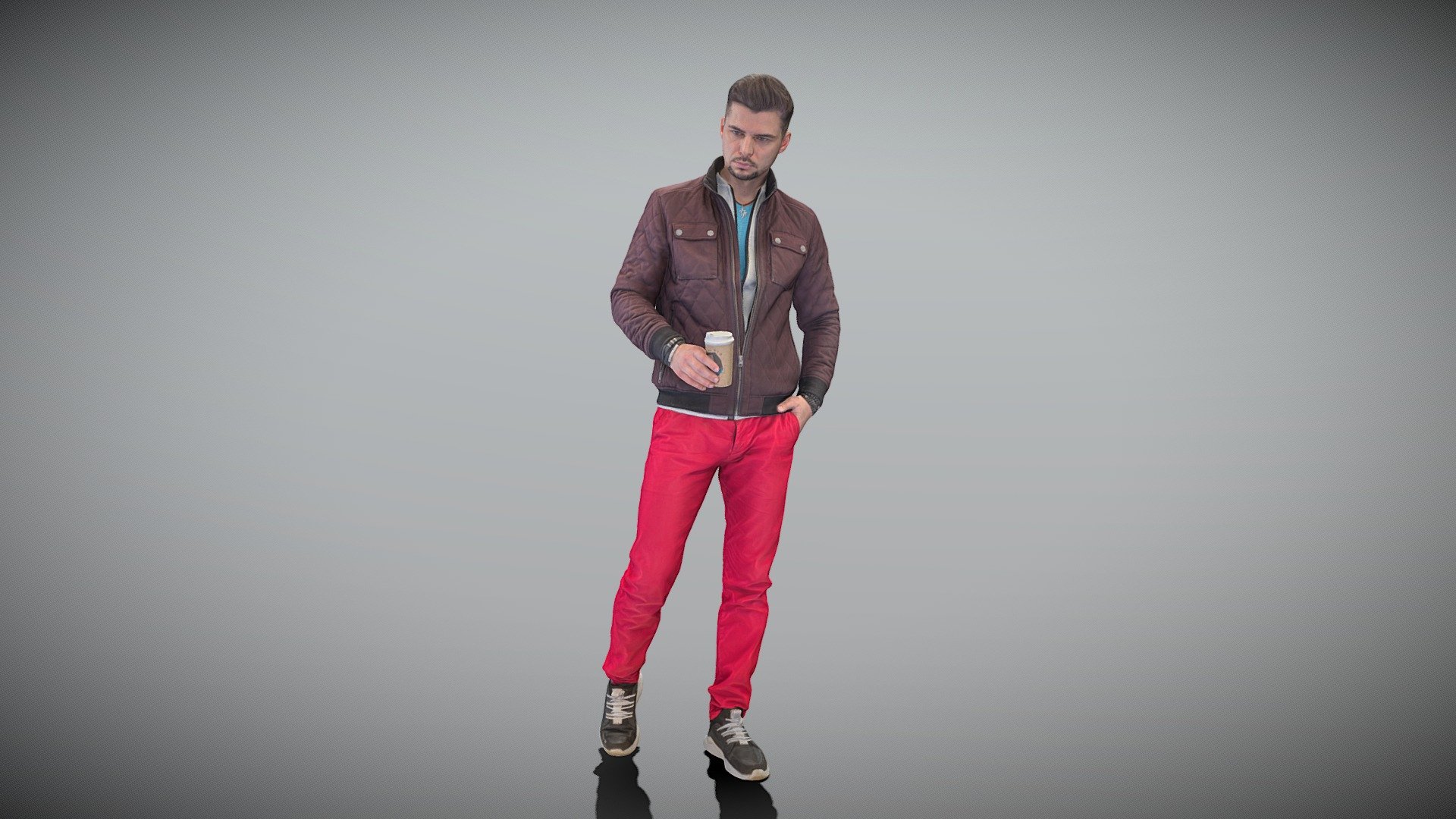 This is a true human size and detailed model of a handsome young man of Caucasian appearance dressed in casual style. The model is captured in casual pose to be perfectly matching to variety of architectural visualization, background character, product visualization e.g. urban installations, city designs, outdoor design presentations, VR/AR content, etc.

Technical specifications:




digital double 3d scan model

150k &amp; 30k triangles | double triangulated

high-poly model (.ztl tool with 5 subdivisions) clean and retopologized automatically via ZRemesher

sufficiently clean

PBR textures 8K resolution: Diffuse, Normal, Specular maps

non-overlapping UV map

no extra plugins are required for this model

Download package includes a Cinema 4D project file with Redshift shader, OBJ, FBX, STL files, which are applicable for 3ds Max, Maya, Unreal Engine, Unity, Blender, etc. All the textures you will find in the “Tex” folder, included into the main archive.

3D EVERYTHING

Stand with Ukraine!