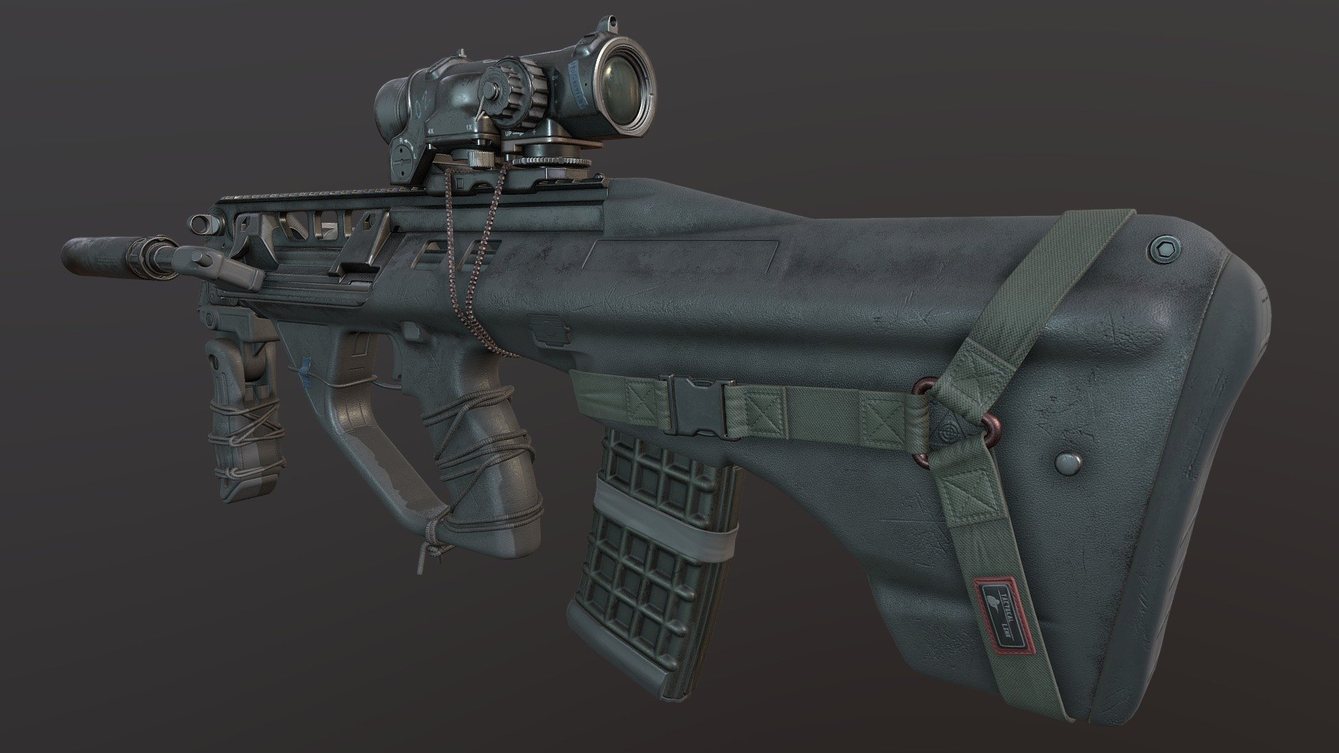 The enhanced F88 or EF88 Austeyr Rifle is an exceptional weapon characterised by superior lethality, accuracy, ergonomics, reliability and modularity. Currently in use by the Australian Defence Force.

We wanted to give this particular weapon a lot of character through the small details in both the modeling and textures. It has been designed for use as a next gen first person weapon that is very close to the players view. The attachements include; Eclan Specter DR sight, an ATPIAL PEQ-15 laser, a CQB forgrip and a silencer.

For more information: www.upsurgestudios.com