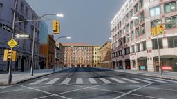 Low Poly Street Scene office, scene, urban, road, avenue, metropolitan, intersection, arenas, architecture, house, city, building, street, landscape-city