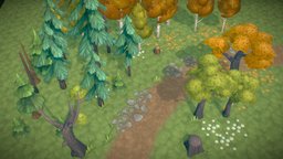 Handpainted Tree Pack tree, forest, oak, pine, spruce, birch, krita, handpainted, blender, gameasset, stylized
