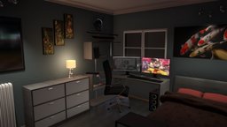 Room Visualization office, scene, room, bed, bedroom, desk, visualization, soft, designer, setup, decor, isometric, interior-design, room-decor, architecture, blender, chair, design, home, interior