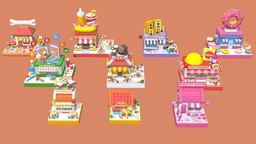 Cartoon Stores / Eateries Islands Exteriors 2 bar, music, plant, food, restaurant, exterior, pet, donuts, beauty, dinner, store, market, furniture, service, snack, town, farm, hotdog, publicity, pharmacy, cityscape, eatery, cartoon, blender, house, city, stylized, building, shop, cartooncity, noai