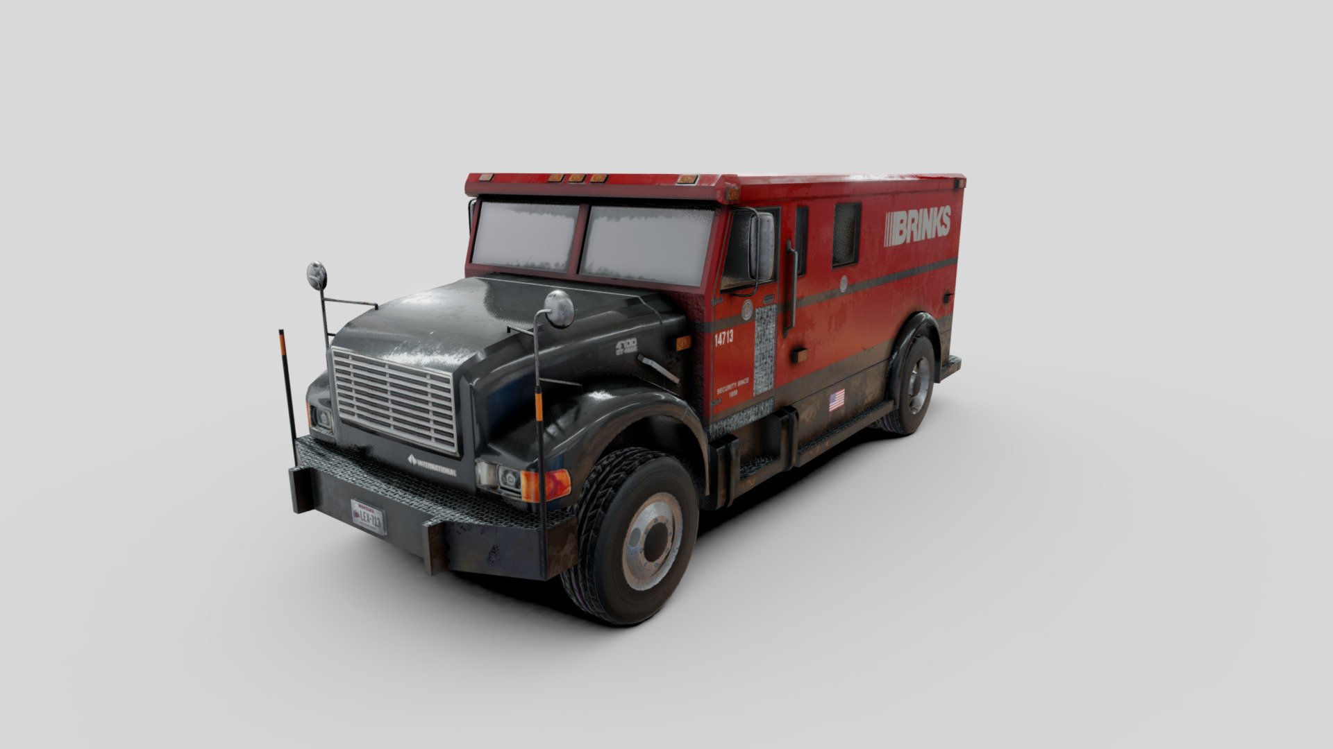 1995 model of International 4700 Armored Truck in Brinks livery.