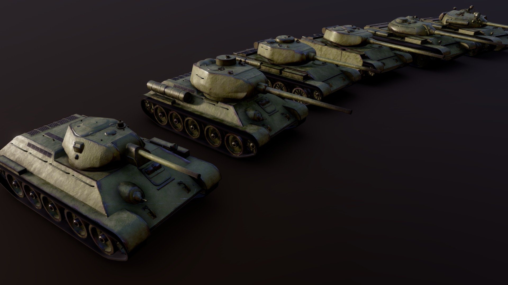 T-34, T-34-85, T-44, T-44-100, T-54, T-55A

Tool used : Blender, Substance 3D Painter, Photoshop
Referred to games World of Tank and WarThunder