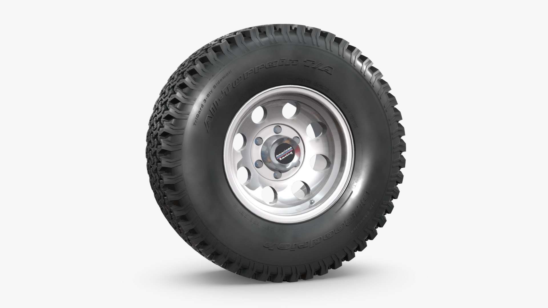 The Sketchfab marketplace has moved to FAB.com, go to NN 3D store page to get acces to all the models from this catajog.

3D model of an off road wheel and tire combo.

The model is fully textured and was created with 3DS Max 2016 using the open subdivision modifier which has been left in the stack to adjust the level of detail.

There are also included a Blender format with textures.

Exchange files included: 3DS, FBX and OBJ.

SPECIFICATIONS:

The model has 83.200 polygons.

Scale/transform is set to 100%, units are set to centimeters, texture paths are stripped and and it is made to real world scale.

MATERIALS AND TEXTURES:

All textures are included and mapped in all files but they will render like the preview images only in 3DSMax with V-Ray, the rest of the files might have to be adjusted depending on the software you are using.

JPG textures have 2048 x 2048 resolution.