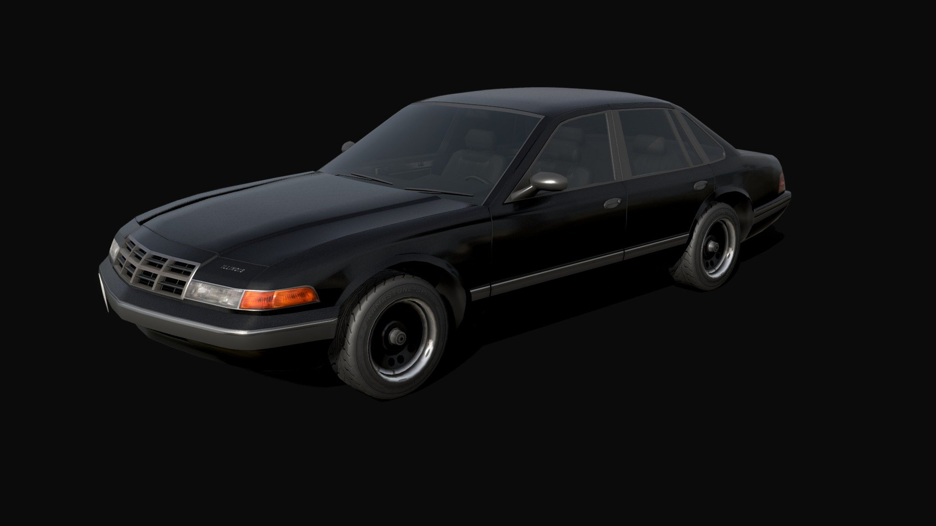 Model of an American sedan of the 90s in a police package. The design is inspired not only by famous police cruisers of the 90s, but also by cab-forward designs, to give a more European appearance to the body.

I unconditionally give you permission to use this model at your discretion, modify it or implement it into a digital product. Use the model as you see fit and have a nice day.

Uptade: The body geometry has been updated - the absurd proportions have become less absurd. Pushbar removed, small features added. Body material now got it UV Unwrapped.