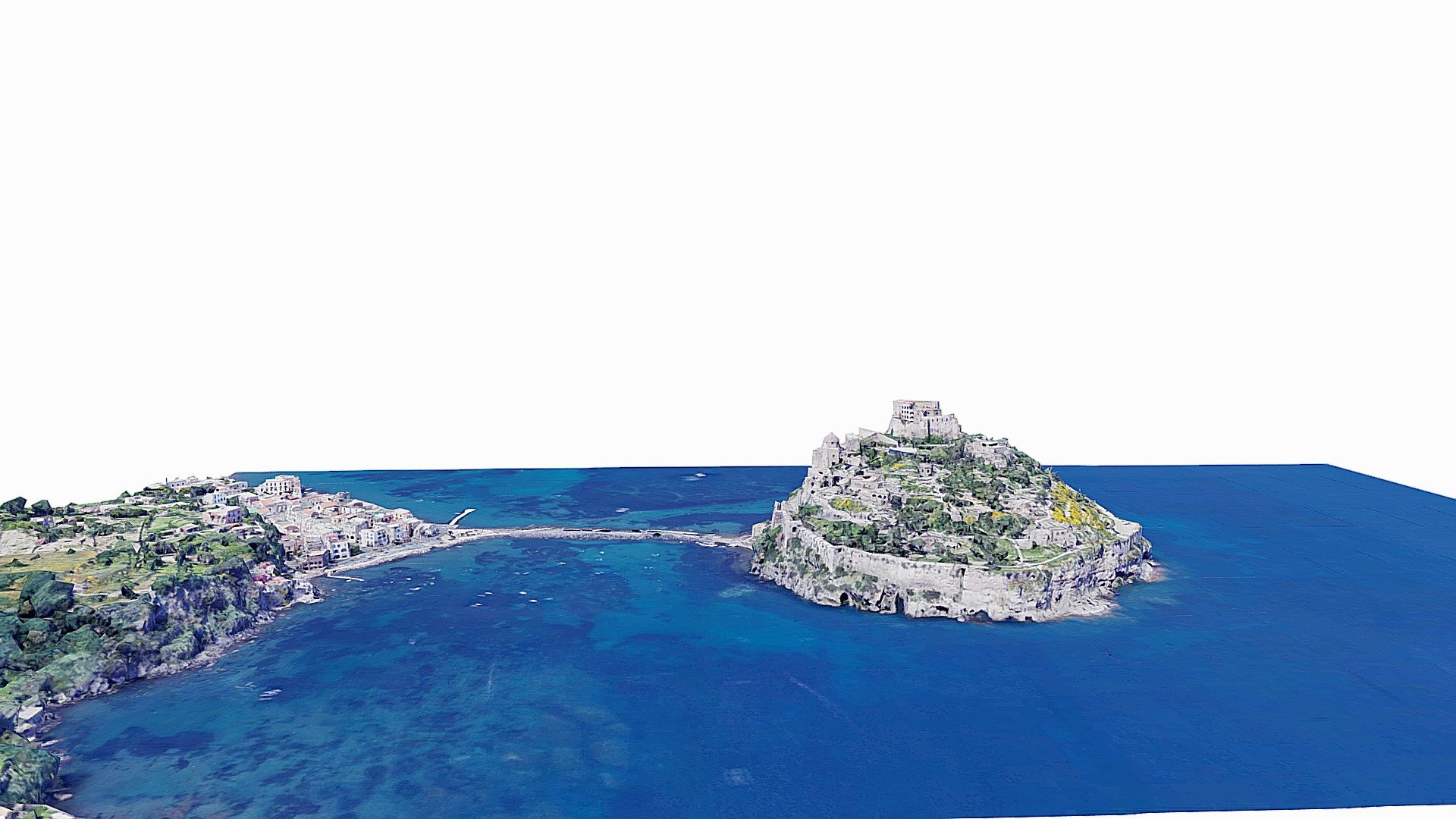 If someone is interested in the model, you can contact me through the following email potorro44@hotmail.com

Aragonese Castle (Italian: Castello Aragonese) is a medieval castle next to Ischia (one of the Phlegraean Islands), at the northern end of the Gulf of Naples, Italy.[1] The castle stands on a volcanic rocky islet that connects to the larger island of Ischia by a causeway (Ponte Aragonese).

The castle was built by Hiero I of Syracuse in 474 BC. At the same time, two towers were built to control enemy fleets' movements. The rock was then occupied by Parthenopeans (the ancient inhabitants of Naples). In 326 BC the fortress was captured by Romans, and then again by the Parthenopeans. In 1441 Alfonso V of Aragon connected the rock to the island with a stone bridge instead of the prior wood bridge, and fortified the walls in order to defend the inhabitants against the raids of pirates.