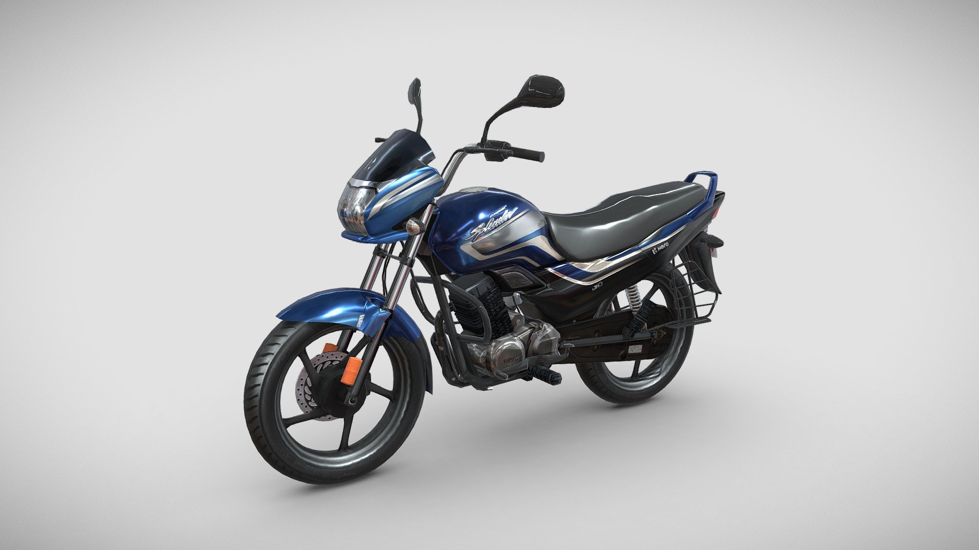 Introducing the Hero Super Splendor 3D model.
The Hero Super Splendor is a popular commuter motorcycle manufactured by Hero MotoCorp, an Indian motorcycle company.
Model Type: Polygonal
Polygons: 17,054
Vertices: 17,20
Formats available: Maya ASCII 2018, Maya Binary 2018, FBX , OBJ
Textures: Color, Normal, Height, Metallic, Roughness, and Opacity maps
Texture Resolution: 4096 x 4096 pixels
Due to its moderate polygon count, the model strikes a balance between detail and performance, making it suitable for use in a wide range of applications.
The model is compatible with a variety of 3D software and can be easily integrated into different platforms.
So, it's the perfect addition to your collection.
I plan on making more bikes in the future.

Hope you like it!