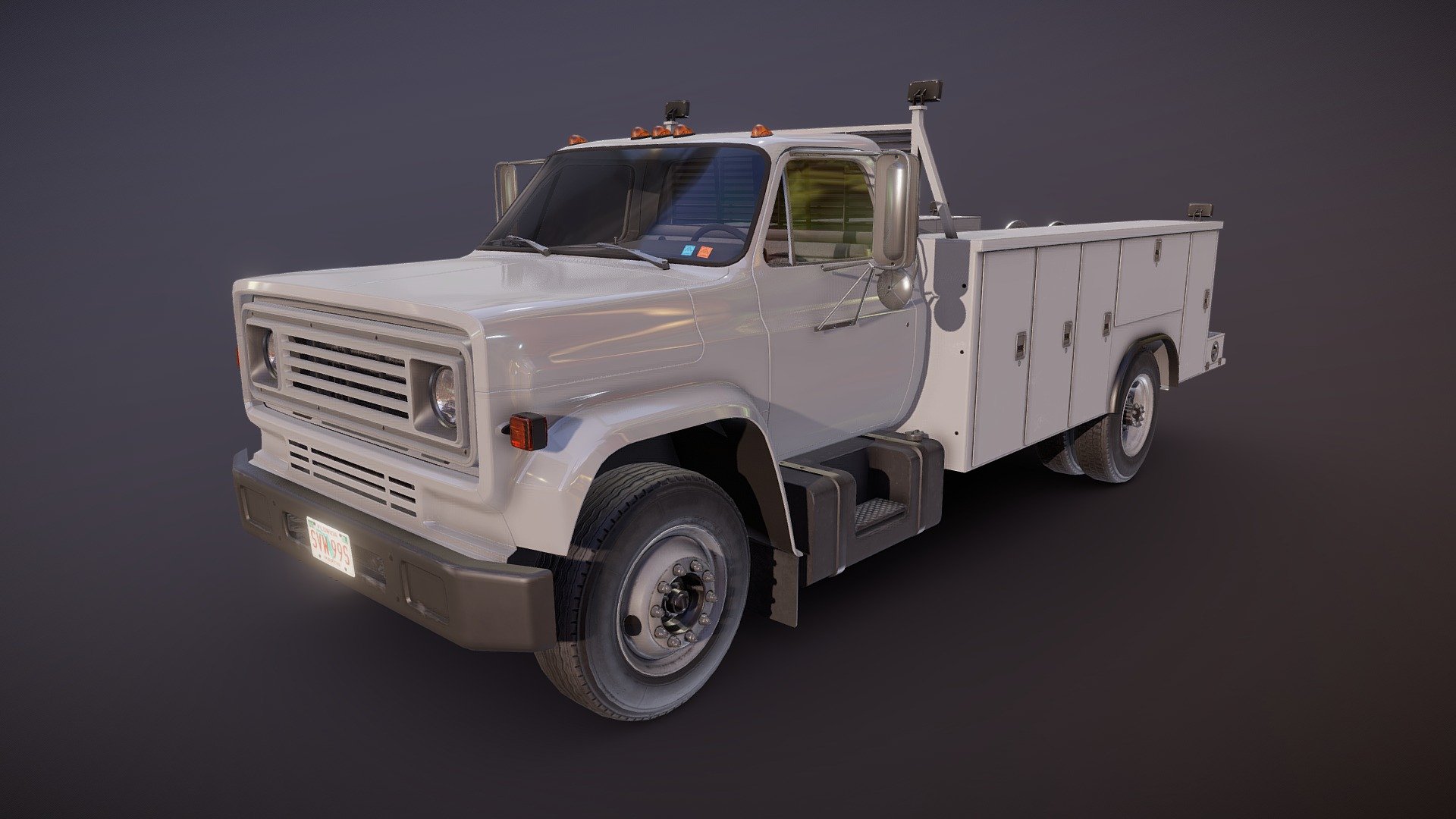 Vintage service truck game ready model.

Full textured model with clean topology.

High accuracy exterior model.

Different tires for rear and front wheels.

Lowpoly interior - 2855 tris 1662 verts

Wheels - 10254 tris 6132 verts

Full model - 56801 tris 33662 verts.

High detailed rims and tires, with PBR maps(Base_Color/Metallic/Normal/Roughness.png2048x2048 )

Model ready for real-time apps, games, virtual reality and augmented reality.

Asset looks accuracy and realistic and become a good part of your project.