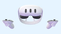 Meta Quest 3 High Poly (Oculus Quest) headset, pro, oculus, vr, hmd, controller, 2, facebook, virtual-reality, metaverse, close-up, render, game