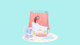 Bubbly Submarine cute, fun, bath, soft, bathtub, water, marmoset, curtain, soap, colorful, bubbles, pastel, periscope, substancepainter, cartoon, 3dsmax, stylized, boat