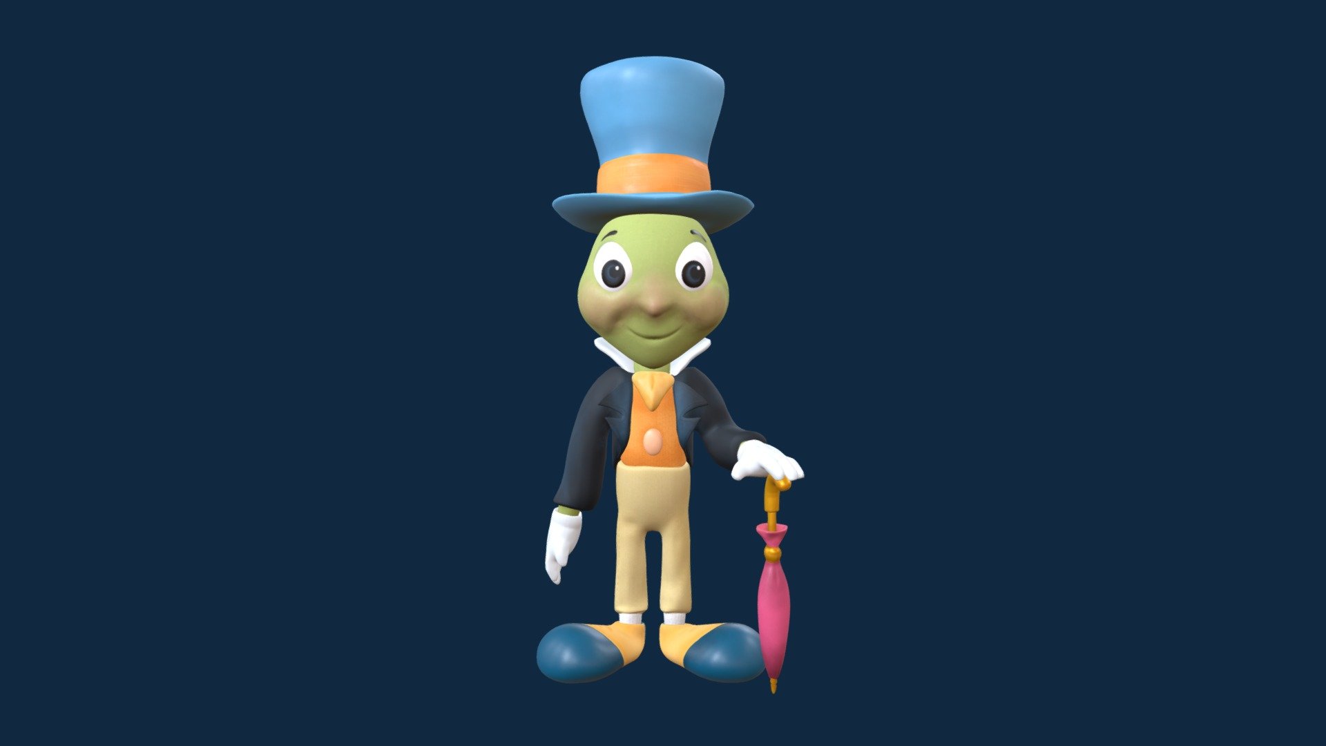 This was my very first character ! This was for a school project and I had lots of fun doing a replica of Disneys jiminy Cricket (all the rights to the character are reserved to disney).