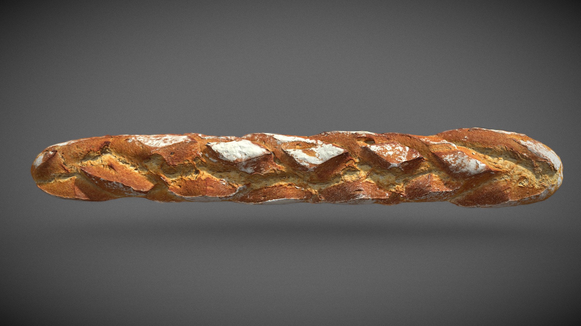 Photogrammetry scan of a french baguette.
120 pictures retopo in a 16k quad model with PBR textures in 4K.