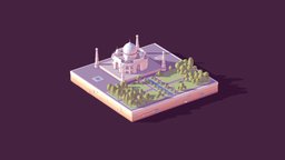 Cartoon Low poly Taj Mahal Temple buddha, landscape, taj, mahal, landmark, travel, ready, india, tajmahal, religion, mausoleum, illustration, low-poly, cartoon, game, lowpoly, low, poly, design, cinema4d, c4d, simple, industrial