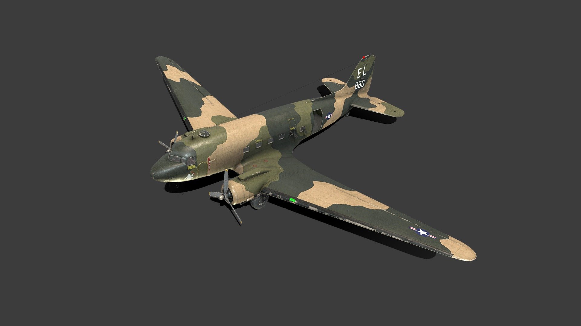 Douglas AC-47 Spooky Gunship



Low-poly (10603 Tris) ready to use in games, AR/VR.

Textures are in PNG format 4096x4096 PBR metalness 1 set texture.

Available formats: OBJ, MTL, FBX.

Files unit: Centimeters

Inspect the model complete in marmoset viewer 2nd preview image.

If you need any other file format you can always request it.

All formats include materials and textures.
