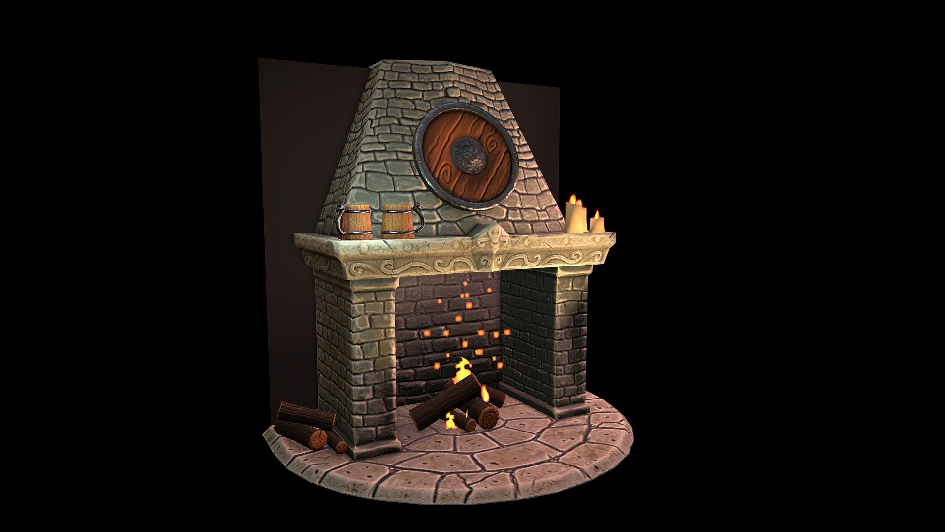 Old medieval tavern stylized fireplace. Low poly asset for fantasy cartoon environment. Optimized for real-time game AR VR engines.



Fireplace: 4k PBR PNG textures of Color, Roughness, AO and Normal map.


Logs, fire and candles: 2K PBR PNG textures of Color, Normal map, Roughness, Emission and Transparency. 


Shield: 2K PBR PNG textures of Color, Normal map, Roughness, and Metalness


Beermug: 2K PBR PNG textures of Color, Normal map, Roughness, and Metalness



Please check my portfolio to find more models in the same style for sale and free. Message me if you have any questions or problems with this asset.