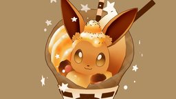 Eatvee food, cute, pokemon, cream, cone, stylised, tokyo, icecream, sweet, kawaii, fluffy, warm, eevee, mango, blender-3d, npr, snacks, mocha, eeveelutions, pokecenter, treats, desserts, medibang, handpainted, blender, animated