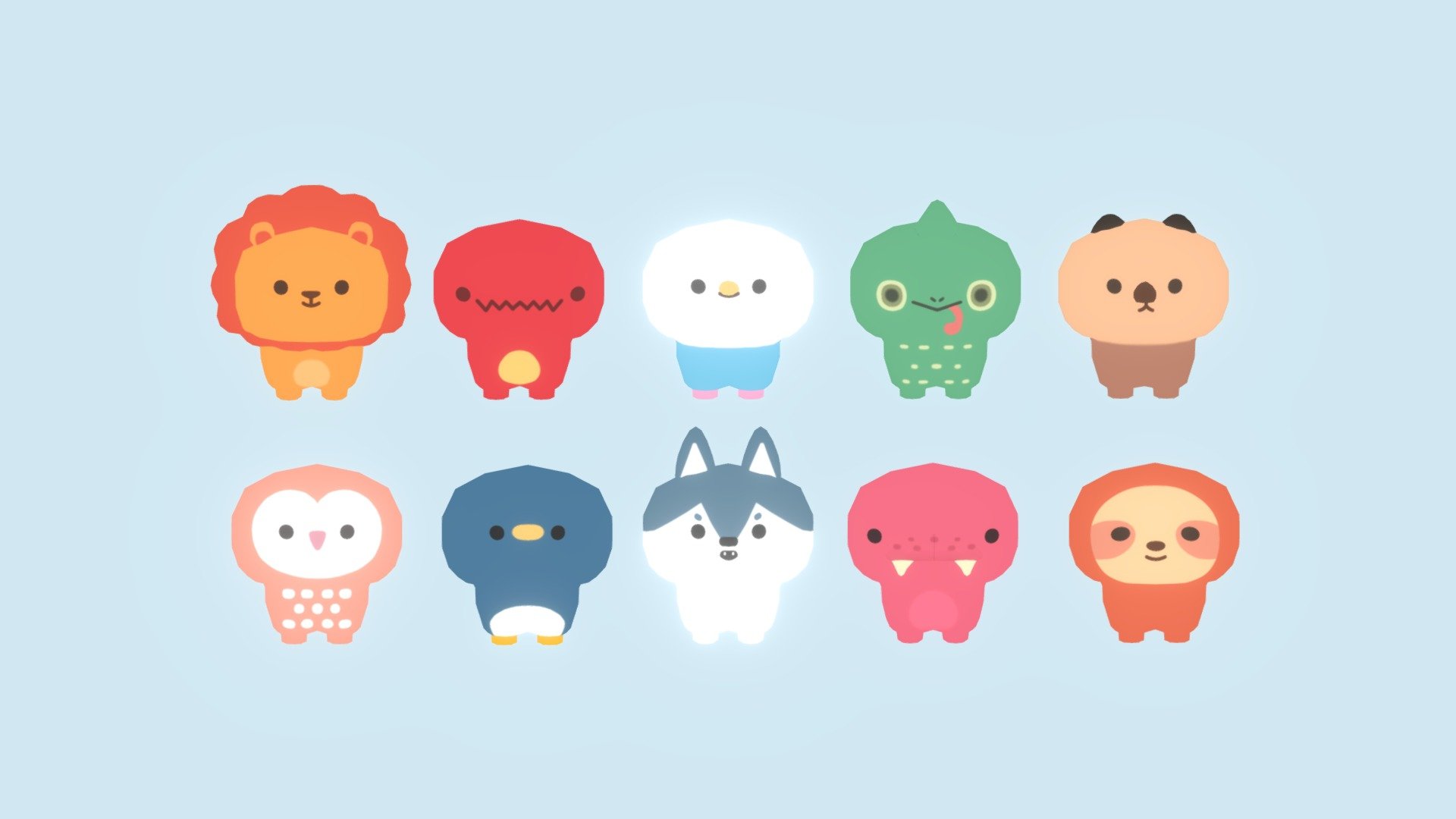 Animal Character Pack 3d model in cartoon style.

File : Blender , FBX

1024x1024 PNG Texture 

Animation : Idle , Run , Jump

Lion 936 tris

Wolf 688 tris

Sloth 464 tris

Bird 524 tris

Otter 704 tris

Owl 464 tris

Penguins 464 tris

Dino 464 tris

Lizard 544 tris

Seal 720 tris