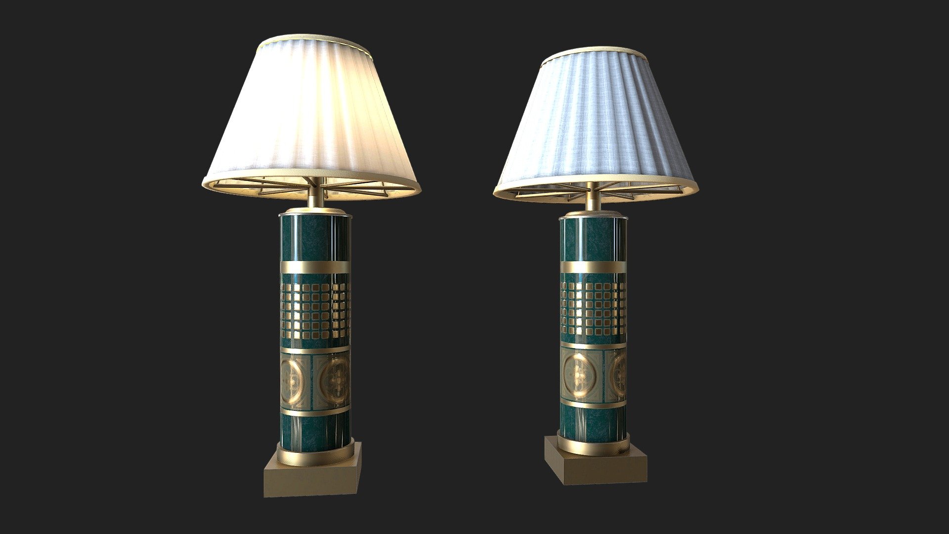 2x 2048x2048 texture packs, one for the bulb glass and the other for the lamp (PBR Metal Rough, Unity HDRP, Unity Standard Metallic and UE):

PBR Metal Rough: BaseColor, AO, Height, Normal, Roughness and Metallic;

Unity HDRP: BaseColor, MaskMap, Normal;

Unity Standard Metallic: AlbedoTransparency, MetallicSmoothness, Normal;

Unreal Engine: BaseColor, Normal, Occlusion Roughness Metallic;

The package also has the .fbx, .obj, .dae and .blend files